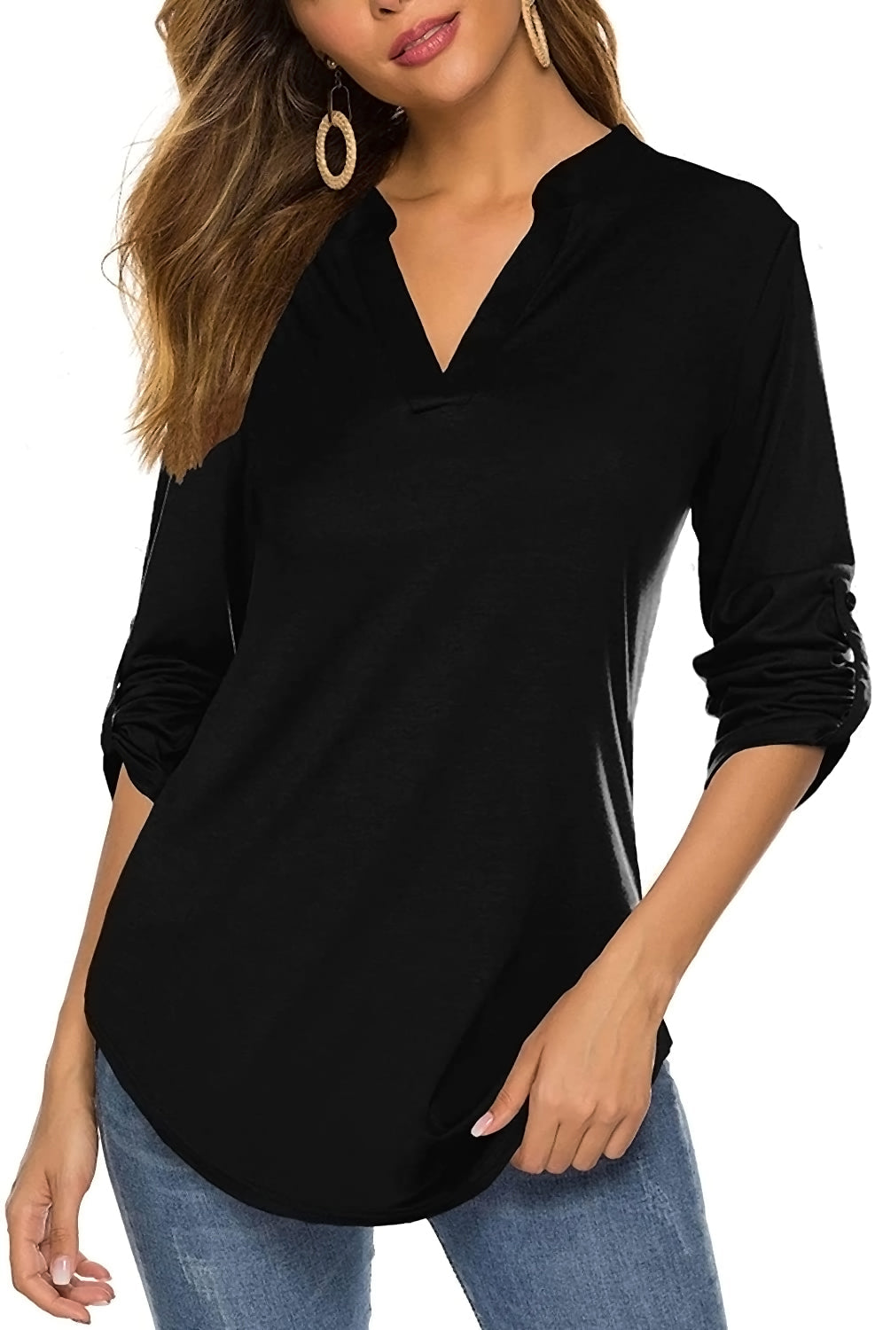 Haute Edition Women's 3/4 Sleeve Tunic Tops S-3X Solid. Plus size avai