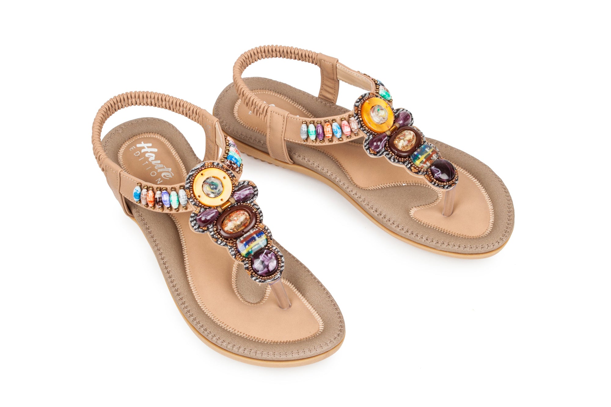 Haute Edition Women's Bohemian Beaded Elastic Slip on Comfort Sandals DAILYHAUTE