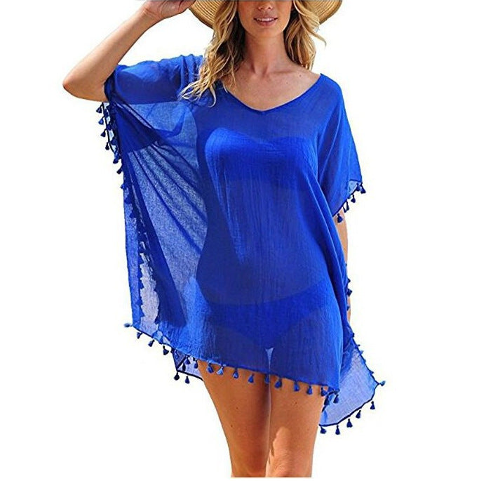 Haute Edition Women's Chiffon Beach Swim Cover Up with Tassels DAILYHAUTE