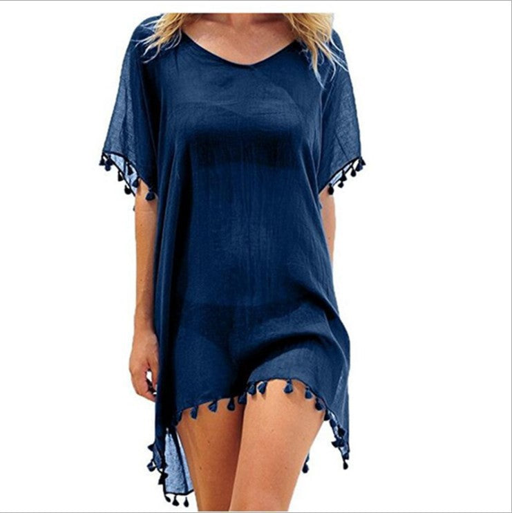 Haute Edition Women's Chiffon Beach Swim Cover Up with Tassels DAILYHAUTE