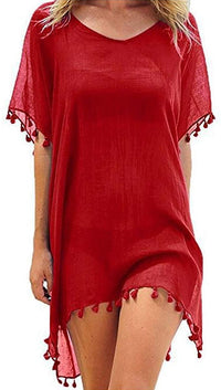 Haute Edition Women's Chiffon Beach Swim Cover Up with Tassels DAILYHAUTE