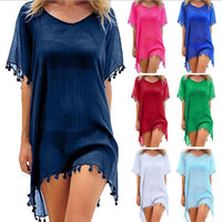 Haute Edition Women's Chiffon Beach Swim Cover Up with Tassels DAILYHAUTE