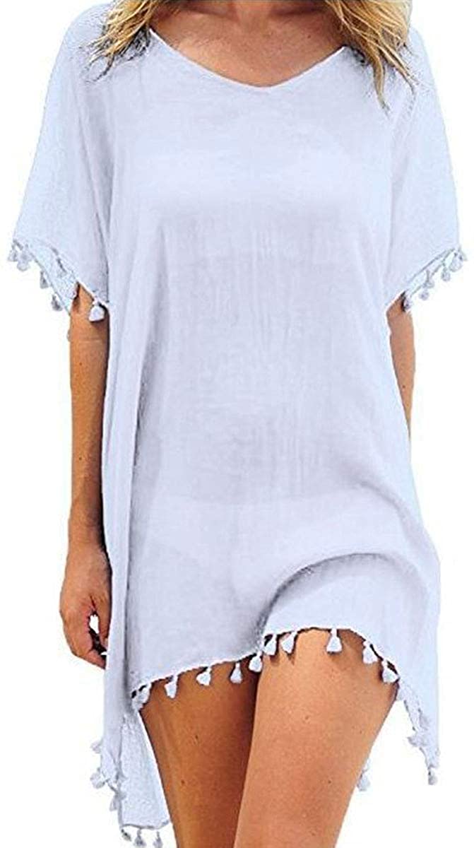 Haute Edition Women's Chiffon Beach Swim Cover Up with Tassels DAILYHAUTE