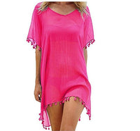 Haute Edition Women's Chiffon Beach Swim Cover Up with Tassels DAILYHAUTE