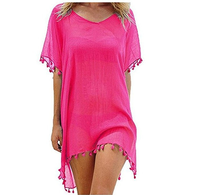 Haute Edition Women's Chiffon Beach Swim Cover Up with Tassels DAILYHAUTE