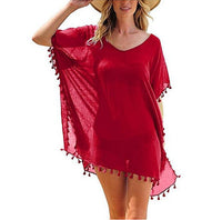 Haute Edition Women's Chiffon Beach Swim Cover Up with Tassels DAILYHAUTE