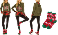 Haute Edition Women's Christmas Buffalo Plaid Hoodie and Fuzzy Sock Gift Set DAILYHAUTE