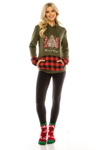 Haute Edition Women's Christmas Buffalo Plaid Hoodie and Fuzzy Sock Gift Set DAILYHAUTE