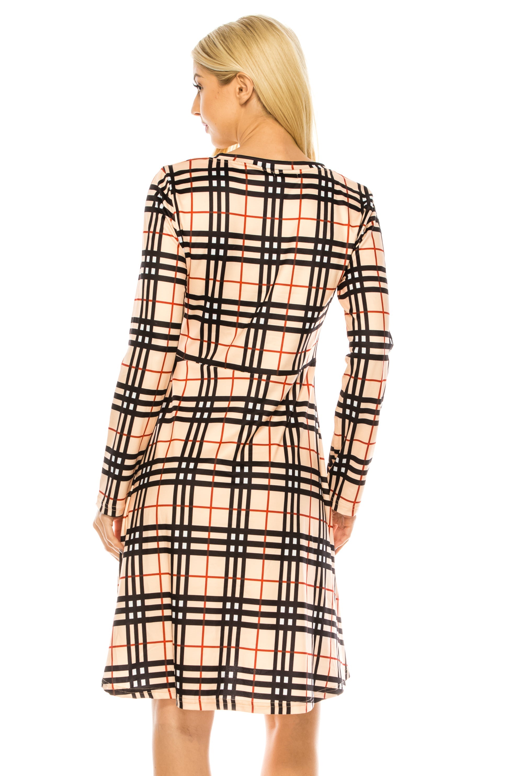 Haute Edition Women's Christmas Plaid & Solid Holiday Long Sleeve Skater Party Dress DAILYHAUTE