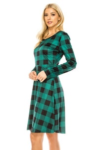 Haute Edition Women's Christmas Plaid & Solid Holiday Long Sleeve Skater Party Dress DAILYHAUTE