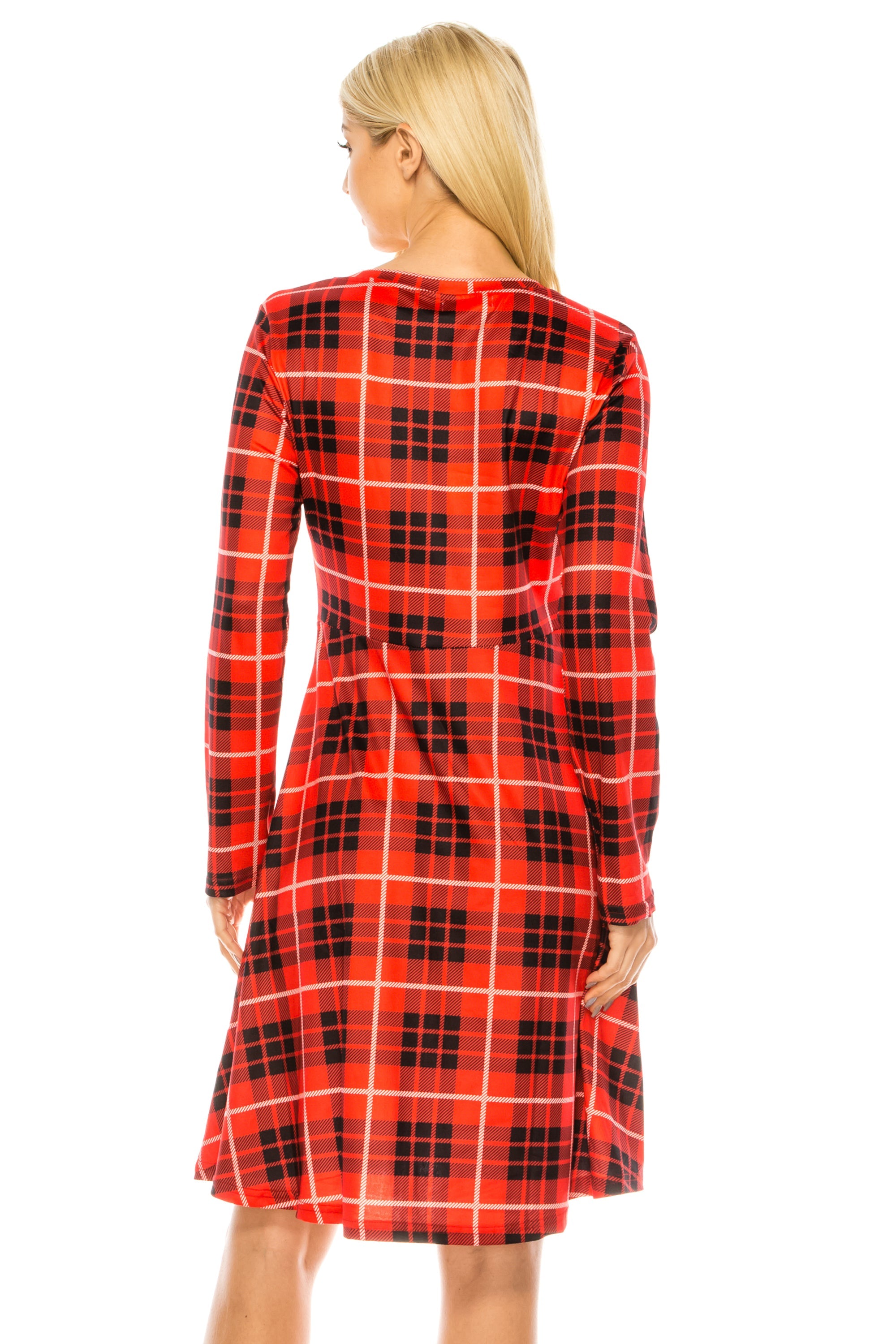 Haute Edition Women's Christmas Plaid & Solid Holiday Long Sleeve Skater Party Dress DAILYHAUTE