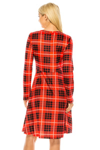 Haute Edition Women's Christmas Plaid & Solid Holiday Long Sleeve Skater Party Dress DAILYHAUTE