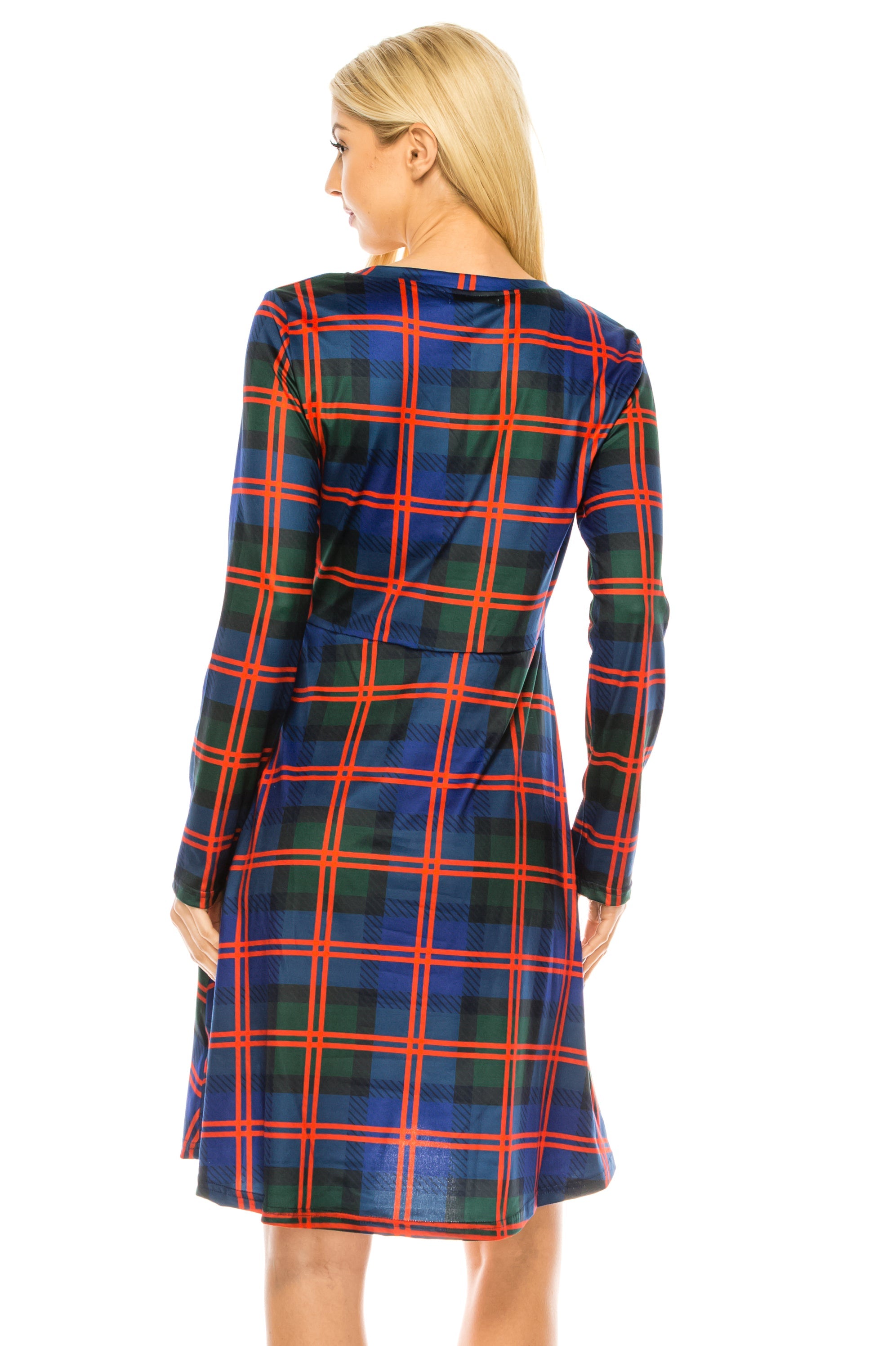 Haute Edition Women's Christmas Plaid & Solid Holiday Long Sleeve Skater Party Dress DAILYHAUTE