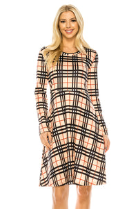 Haute Edition Women's Christmas Plaid & Solid Holiday Long Sleeve Skater Party Dress DAILYHAUTE