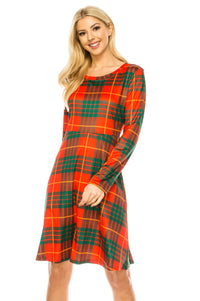 Haute Edition Women's Christmas Plaid & Solid Holiday Long Sleeve Skater Party Dress DAILYHAUTE