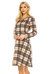 Haute Edition Women's Christmas Plaid & Solid Holiday Long Sleeve Skater Party Dress DAILYHAUTE