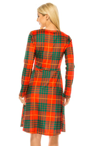 Haute Edition Women's Christmas Plaid & Solid Holiday Long Sleeve Skater Party Dress DAILYHAUTE