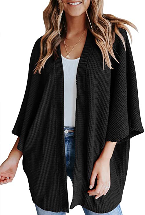 Newchoice Womens Classic Open Front Lightweight Cardigans Dressy Casual  Long Sleeve Loose Kimono Cardigans (Black, S) at  Women's Clothing  store