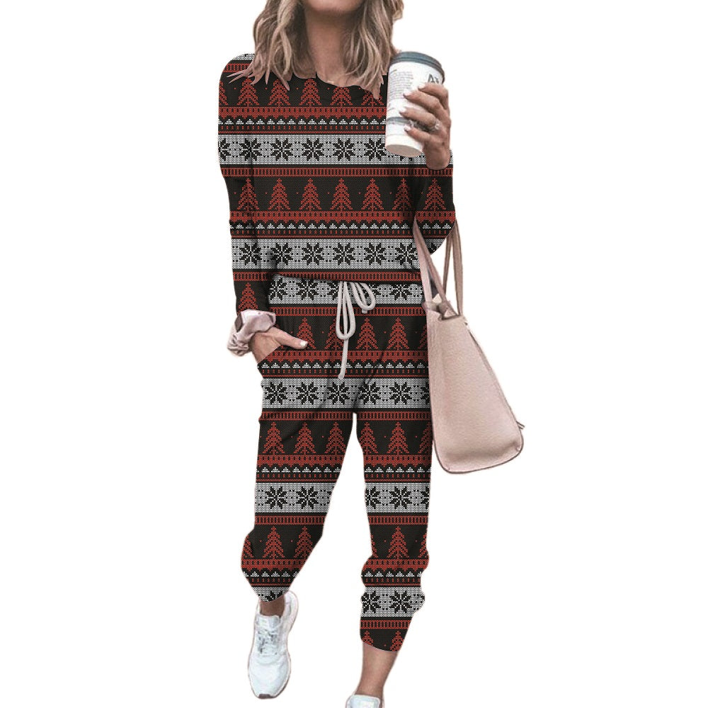 Haute Edition Women's Cozy Christmas Print 2-Piece Jogger Pajama Set DAILYHAUTE