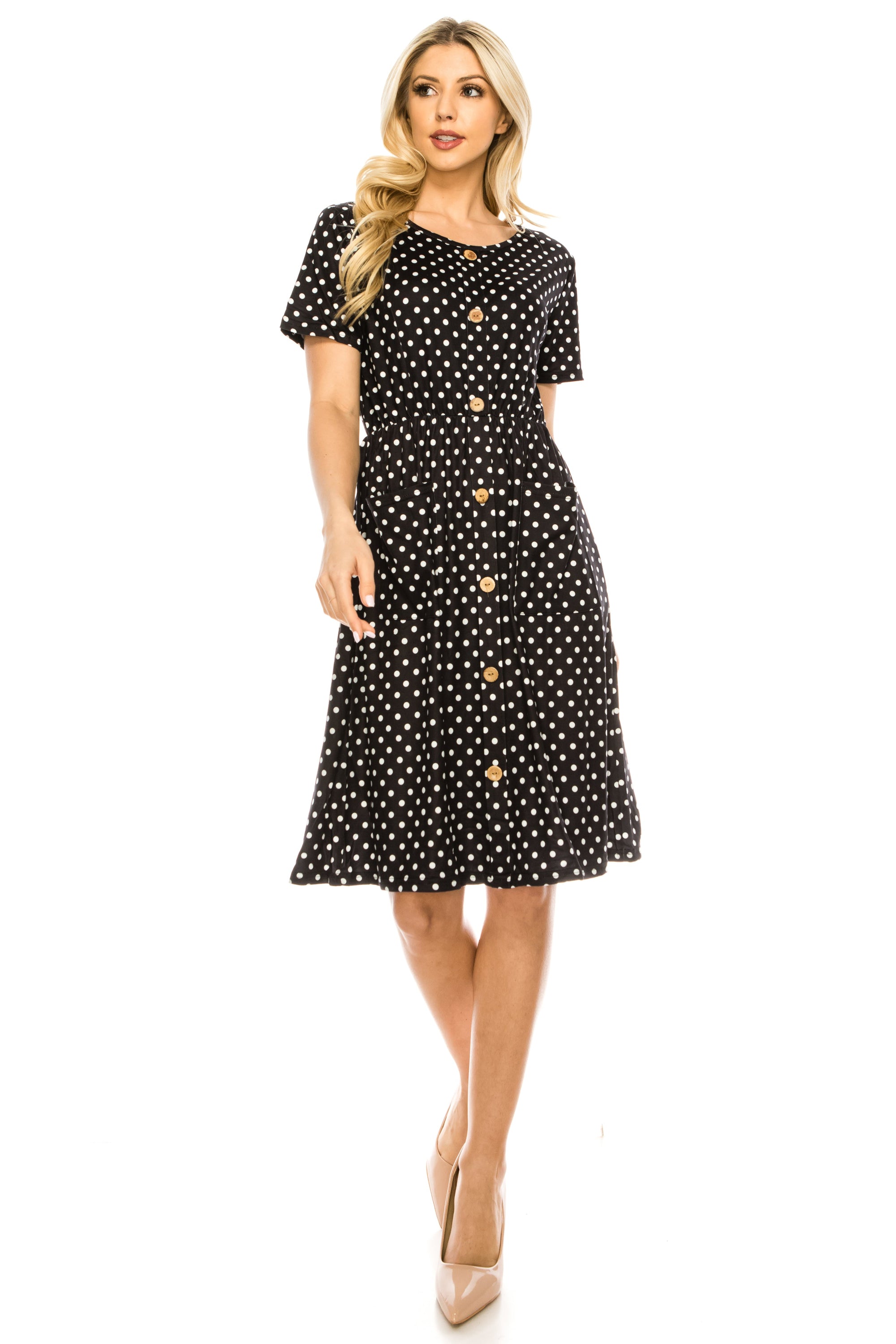 Haute Edition Women's Crewneck Button Down Dress With Front Pockets DAILYHAUTE