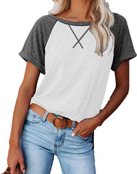 Haute Edition Women's Cross Stitch Contrast Raglan Short Sleeve Tee DAILYHAUTE