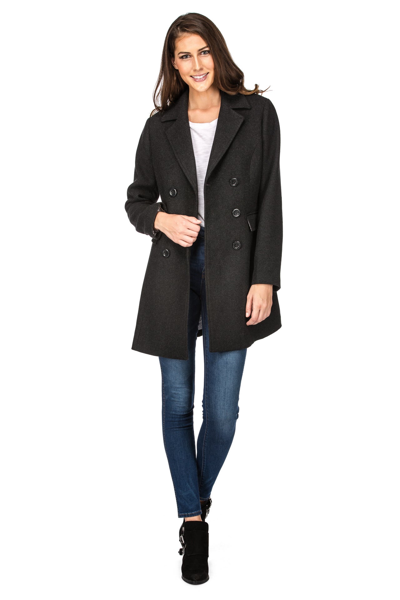 Haute Edition Women's Double Breasted Wool Blend Peacoat Daily Haute