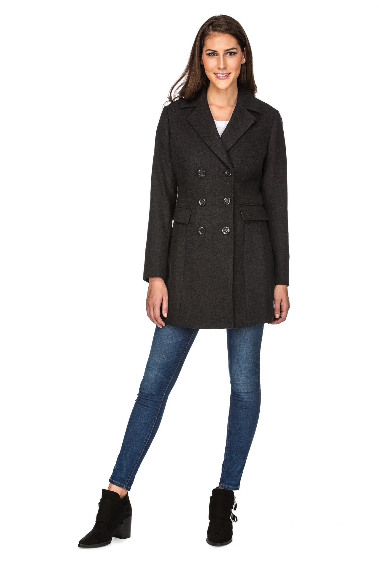 Haute Edition Women's Double Breasted Wool Blend Peacoat Daily Haute