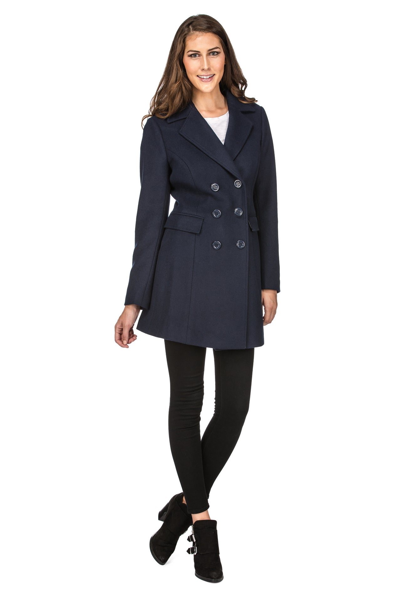 Haute Edition Women's Double Breasted Wool Blend Peacoat Daily Haute