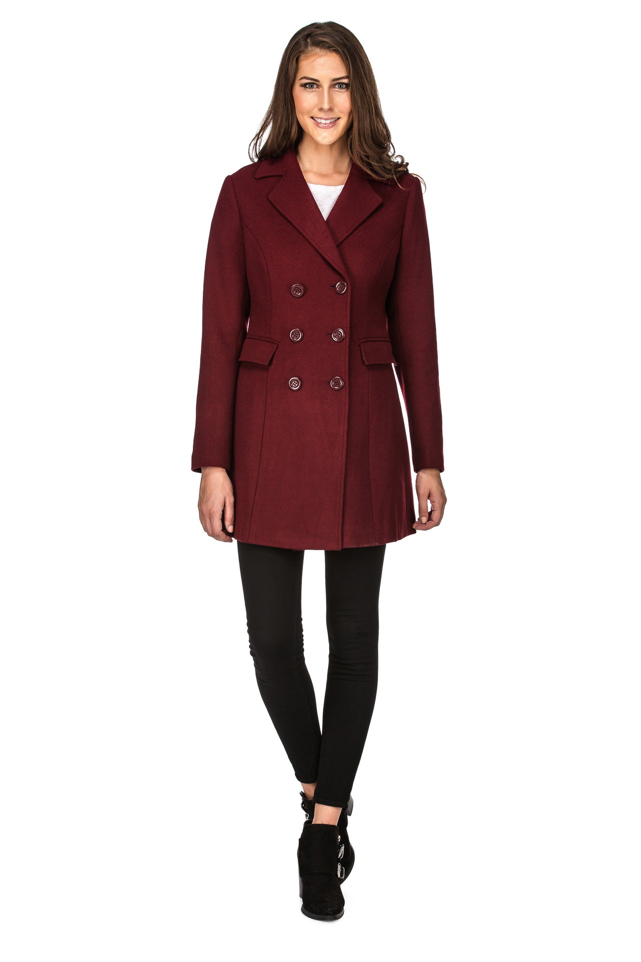 Haute Edition Women's Double Breasted Wool Blend Peacoat Daily Haute