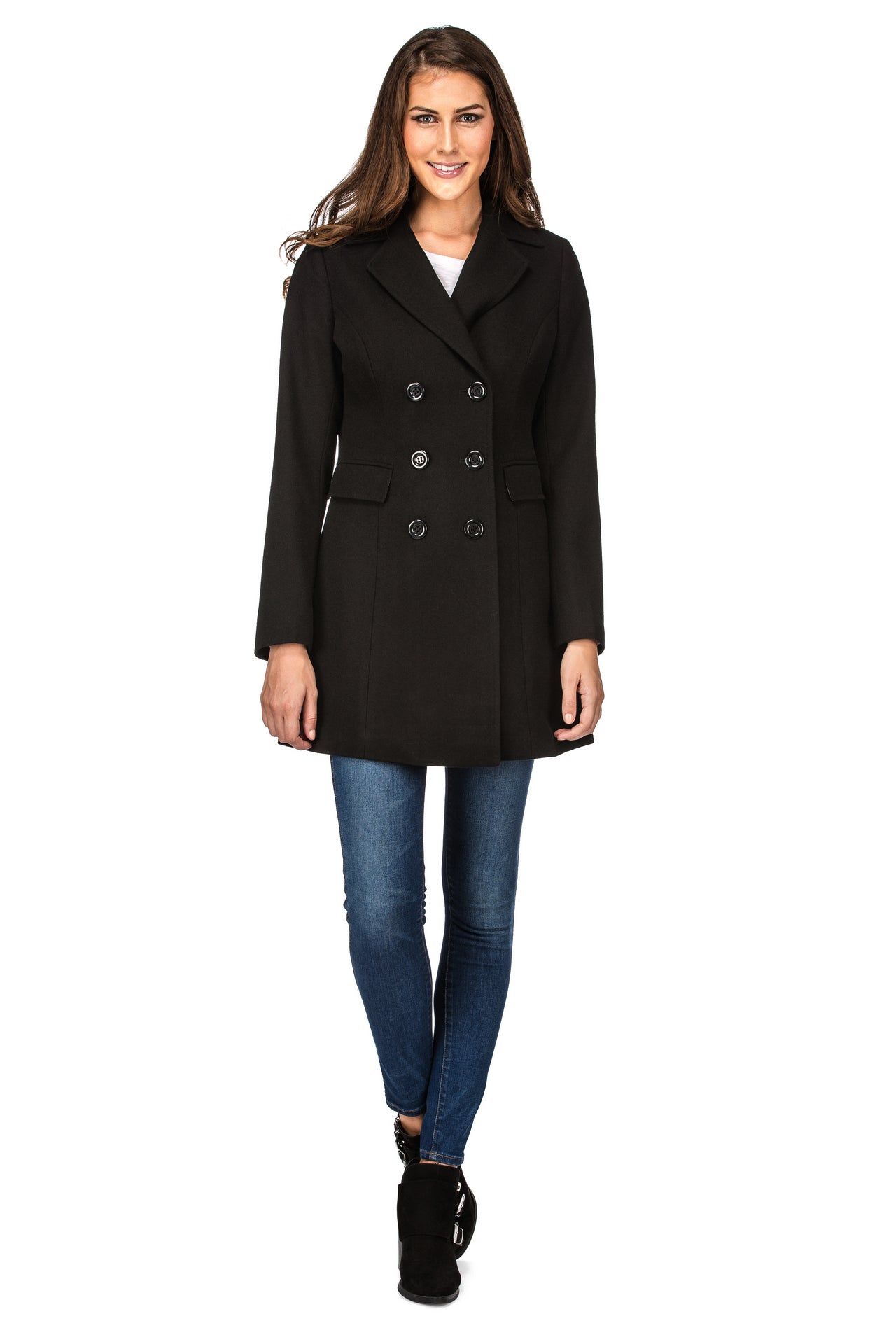 Haute Edition Women's Double Breasted Wool Blend Peacoat Daily Haute