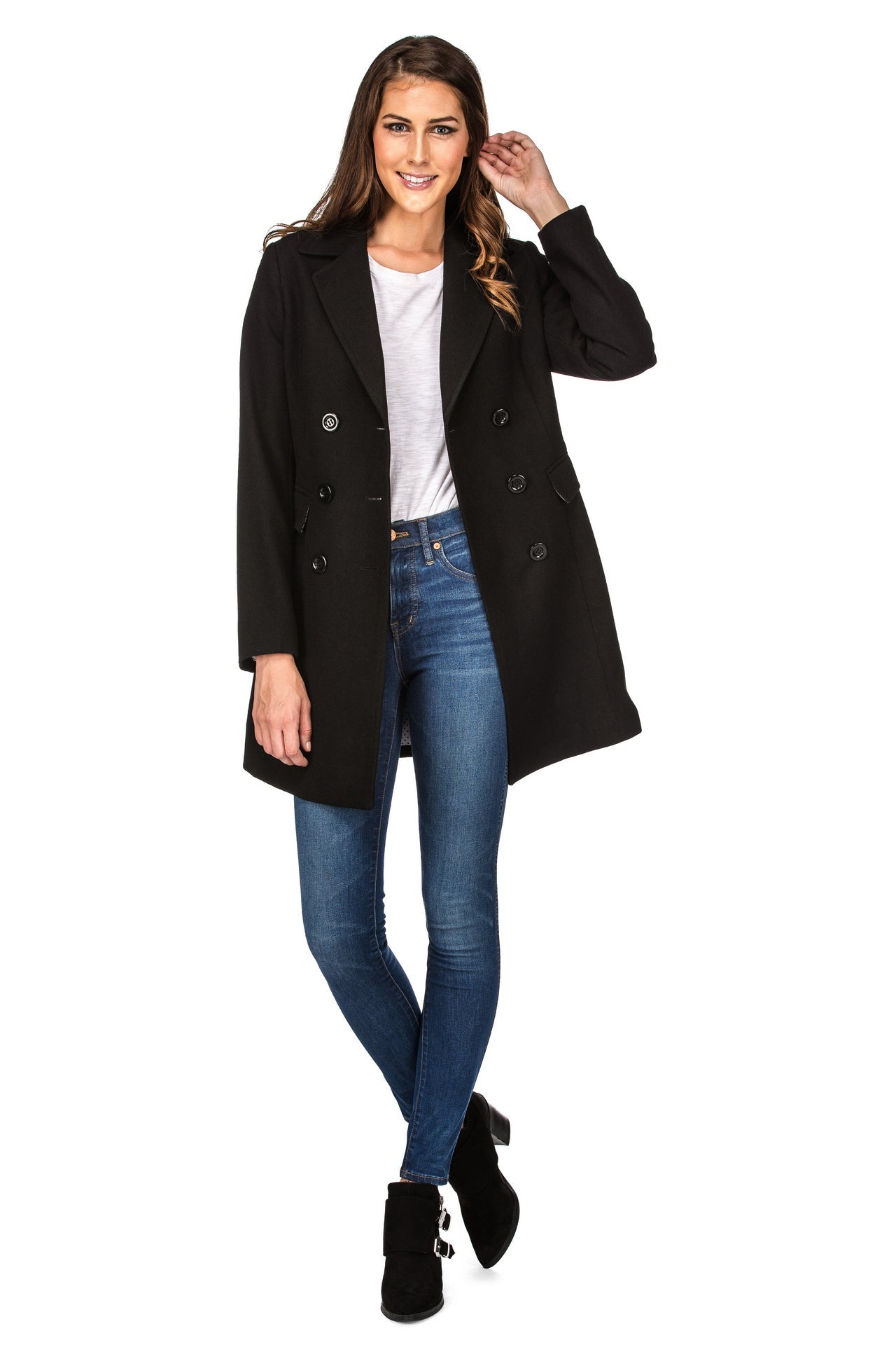 Haute Edition Women's Double Breasted Wool Blend Peacoat Daily Haute