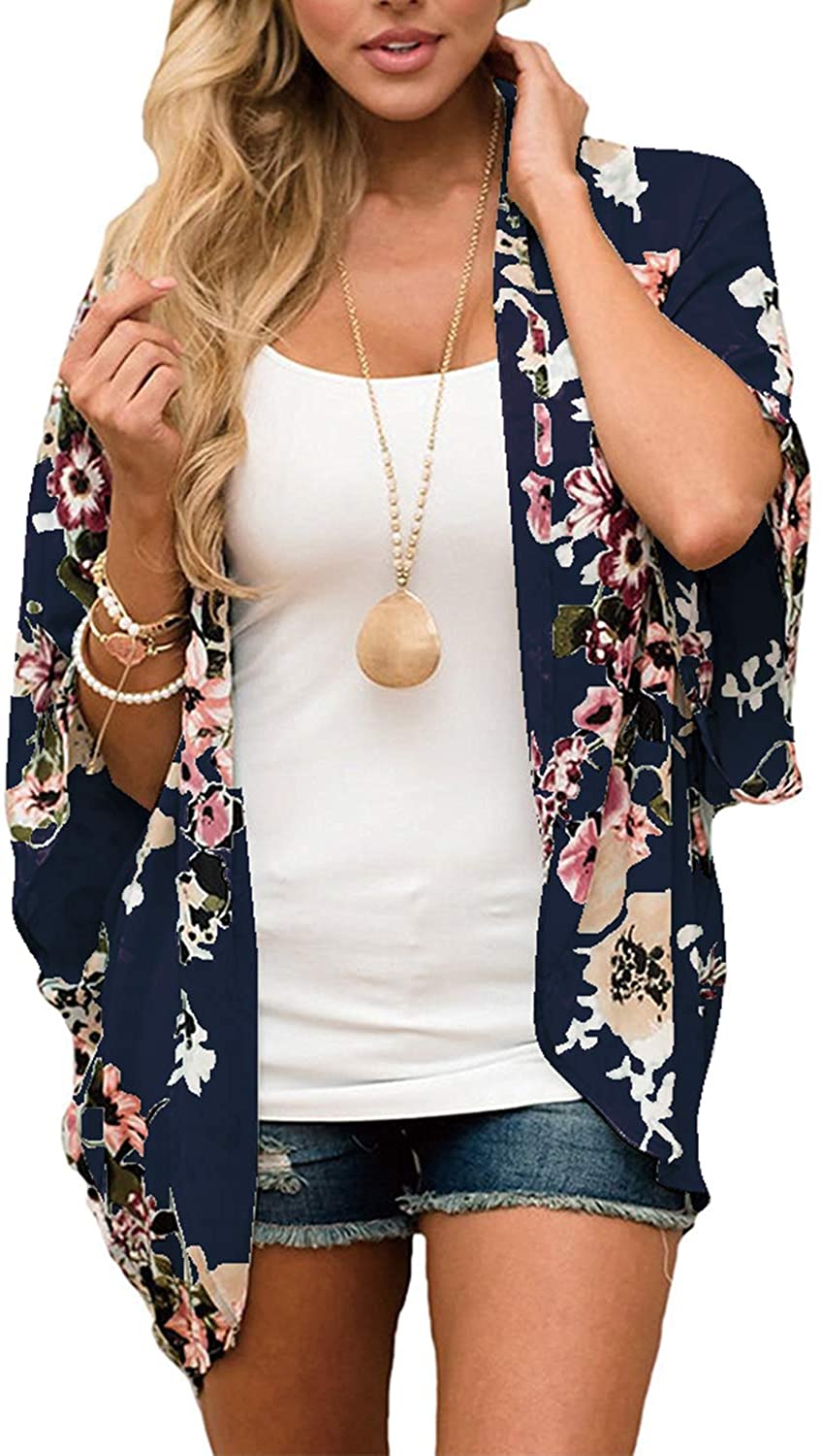 Haute Edition Women's Lightweight Summer Kimono Cardigan Cover Up in Leopard and Floral Daily Haute