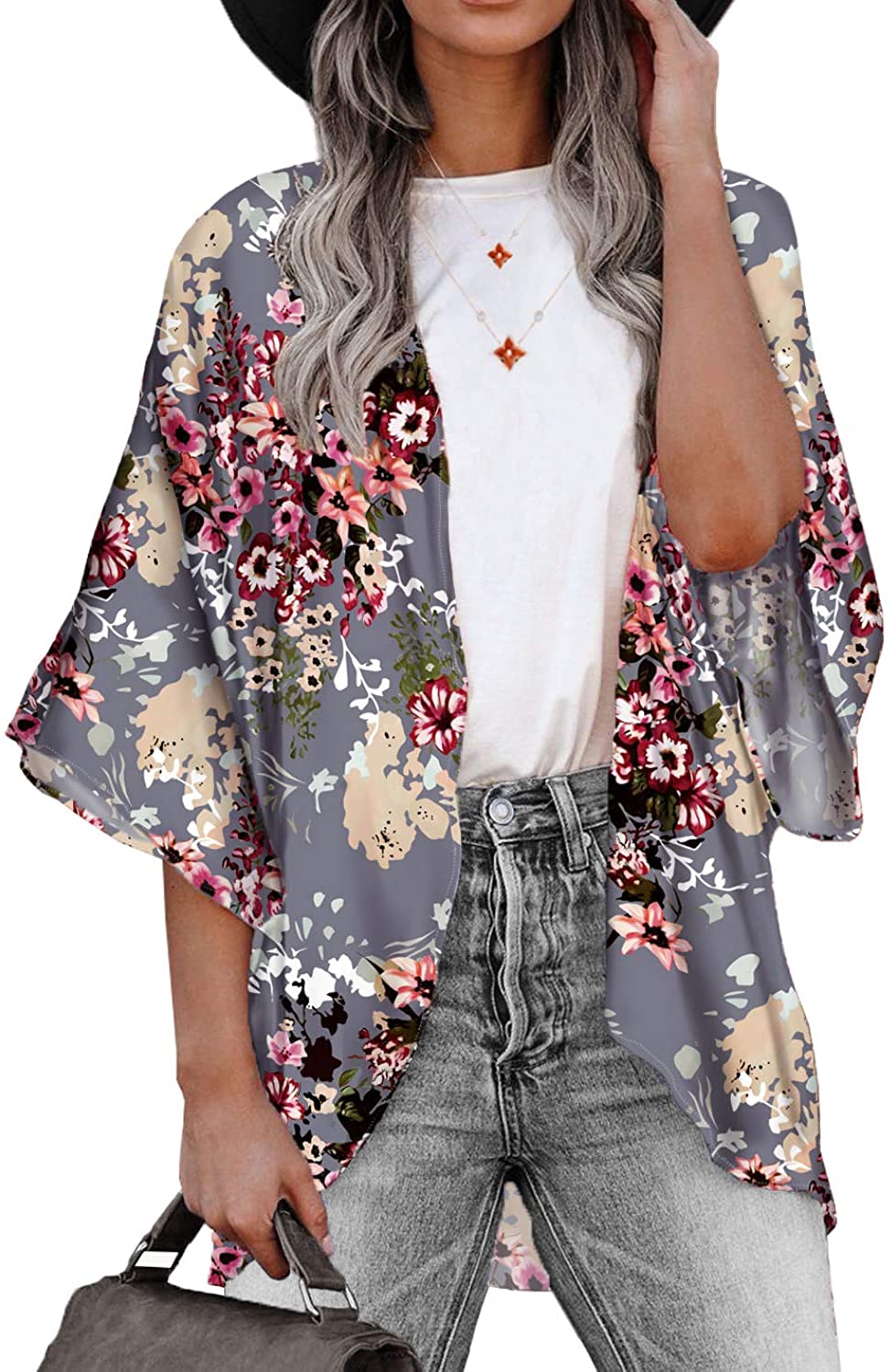 Haute Edition Women's Lightweight Summer Kimono Cardigan Cover Up in Leopard and Floral Daily Haute