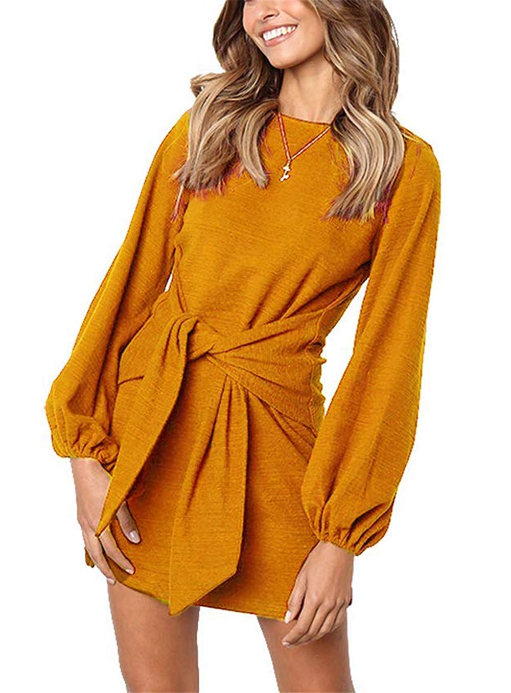 Haute Edition Women's Long Sleeve Tie Waist Casual Dress Daily Haute