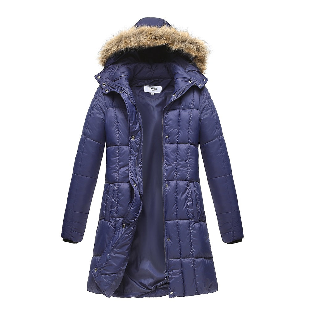 Haute Edition Women's Mid-Length Puffer Parka Coat with Faux Fur-lined Hood Daily Haute