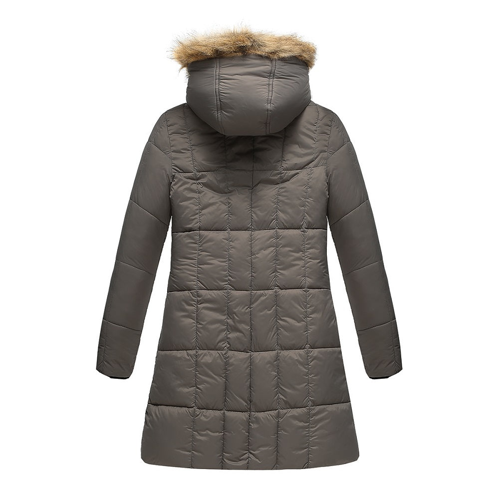 Haute Edition Women's Mid-Length Puffer Parka Coat with Faux Fur-lined Hood Daily Haute