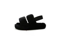 Haute Edition Women's Open Toe Furry House Slippers with Elastic Strap Daily Haute