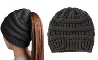 Haute Edition Women's Ponytail Messy Bun Textured Knit Beanie Daily Haute