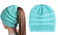 Haute Edition Women's Ponytail Messy Bun Textured Knit Beanie Daily Haute