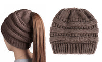 Haute Edition Women's Ponytail Messy Bun Textured Knit Beanie Daily Haute