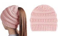 Haute Edition Women's Ponytail Messy Bun Textured Knit Beanie Daily Haute