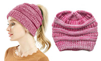 Haute Edition Women's Ponytail Messy Bun Textured Knit Beanie Daily Haute