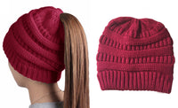 Haute Edition Women's Ponytail Messy Bun Textured Knit Beanie Daily Haute