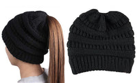 Haute Edition Women's Ponytail Messy Bun Textured Knit Beanie Daily Haute