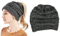 Haute Edition Women's Ponytail Messy Bun Textured Knit Beanie Daily Haute