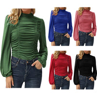 Haute Edition Women's Puff Sleeve Ruched Fitted Turtleneck Top Daily Haute