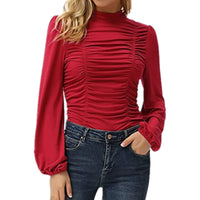 Haute Edition Women's Puff Sleeve Ruched Fitted Turtleneck Top Daily Haute