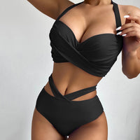 Haute Edition Women's Ruched Bikini Top with Cutout High Waist Bottoms Daily Haute