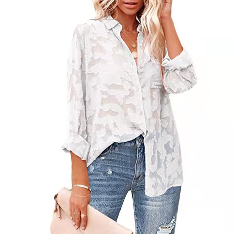 Haute Edition Women's Sheer Gauze Floral Pattern Button Down Daily Haute