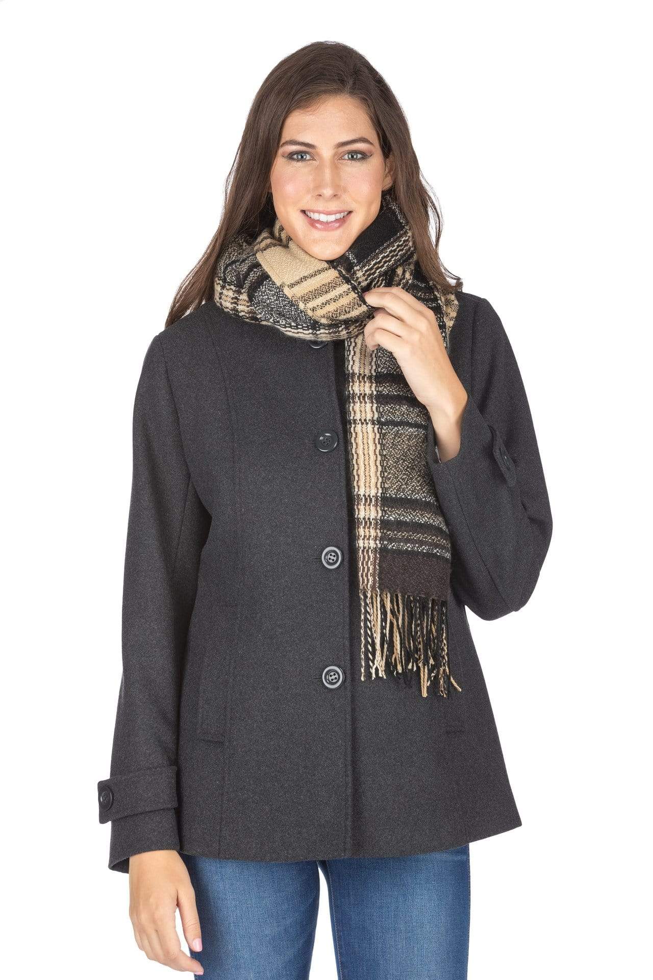 Haute Edition Women's Short Length Wool Blend Car Coat with Free Scarf Daily Haute